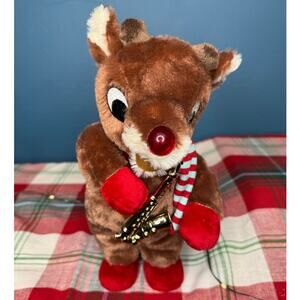Gemmy Rudolph Red Nose Reindeer Plush Singing Toy Christmas Holiday Light Up